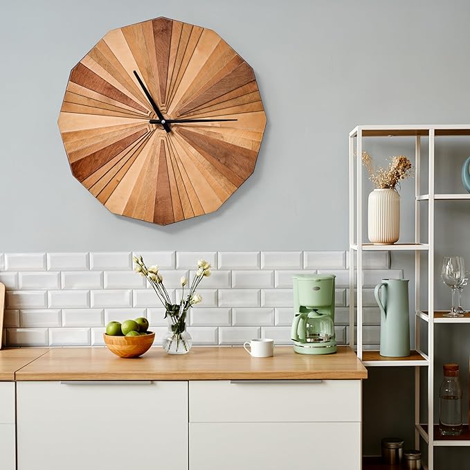 Parametric Verso Wood Wall Clock, 3D Birch Plywood Layered Acoustic Wooden Decorative Clock (Medium)