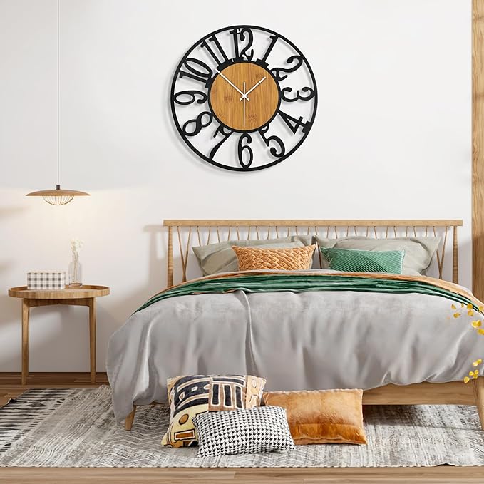 Large Wall Clock for Living Room Decor, 32 Inch Non Ticking Silent, Battery Operated Modern Vintage Oversized Wall Clock for Bedroom Kitchen