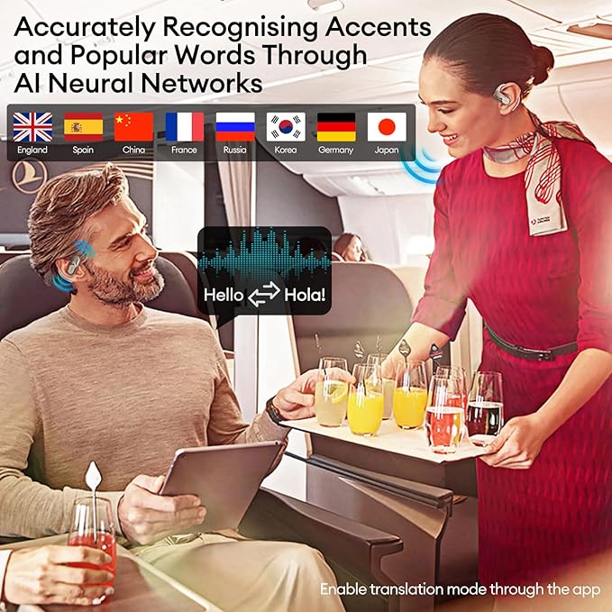PAXA Ai Translator Earbuds 3-in-1 Two-Way Translation Earbuds Real Time Wireless Bluetooth 5.4 Headphones Translator with Touch Screen Housing for Foreign Travel/Learning/Business Openairultra,White