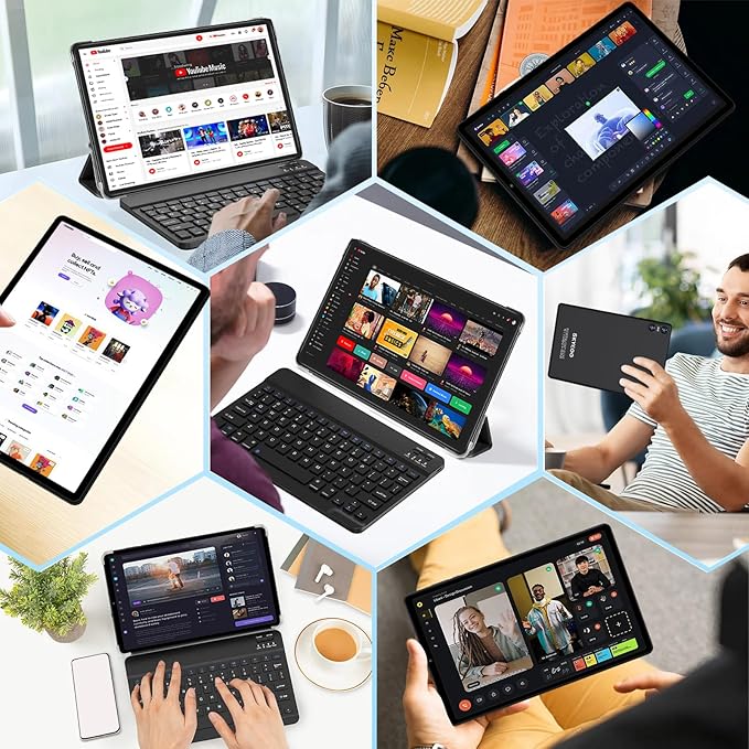 2025 Android 15 Tablet with Keyboard, 10.1 Inch Tablets FHD Display 30GB RAM 64GB ROM 1TB Expand, Octa-Core 2.0GHz, Widevine L1, 6000mAh Battery, 5G WiFi & GPS, Gemini AI, 2-in-1 Tableta PC - Black