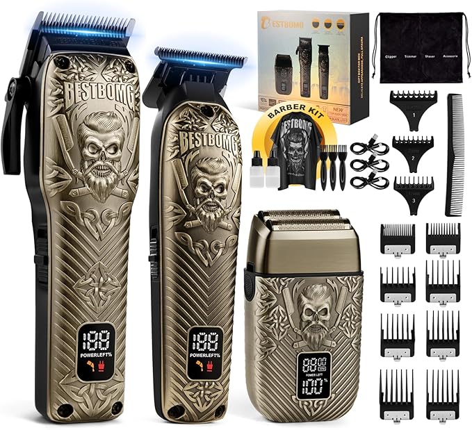BESTBOMG® Hair Clippers for Men, Professional Hair Clippers, Beard Trimmer& Rechargeable Shaver Set, Metal T-Blade, LED Display, Barber Hair Cutting Kit for Men Grooming & Gifts, BS-807E (Bronze)