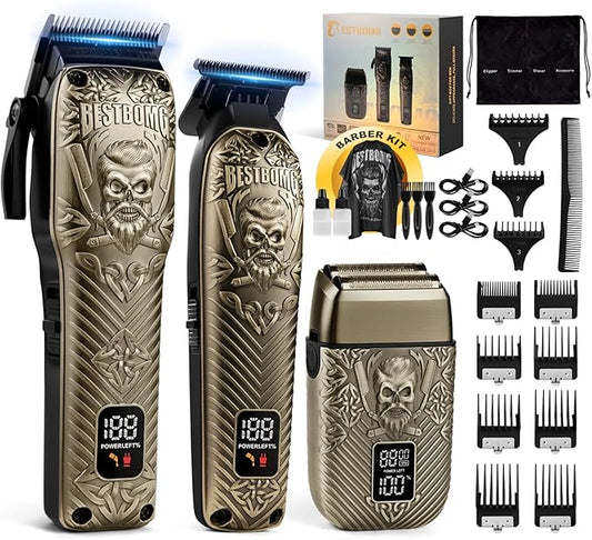 BESTBOMG® Hair Clippers for Men, Professional Hair Clippers, Beard Trimmer& Rechargeable Shaver Set, Metal T-Blade, LED Display, Barber Hair Cutting Kit for Men Grooming & Gifts, BS-807E (Bronze)