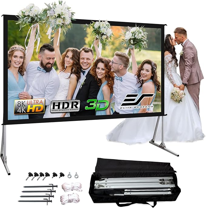 Elite Screens Yard Master 2, 100-inch Indoor Outdoor Portable Fast Folding Projector Screen w/ Stand 16:9, 8K 4K Ultra HD 3D Movie Theater Rear Projection , OMS100HR3 -US Based Company 2-YEAR WARRANTY