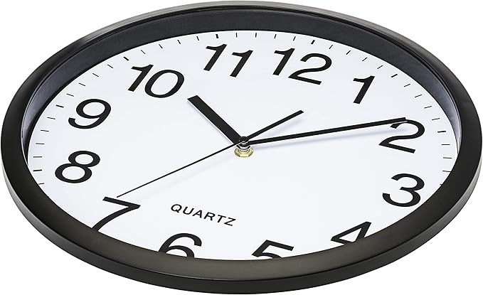 Bernhard Products Black Wall Clock Silent Non Ticking 10 Inch Bold Quality Quartz Battery Operated Round Easy to Read Home/Kitchen/Office/Classroom/School Clocks, Sweep Movement