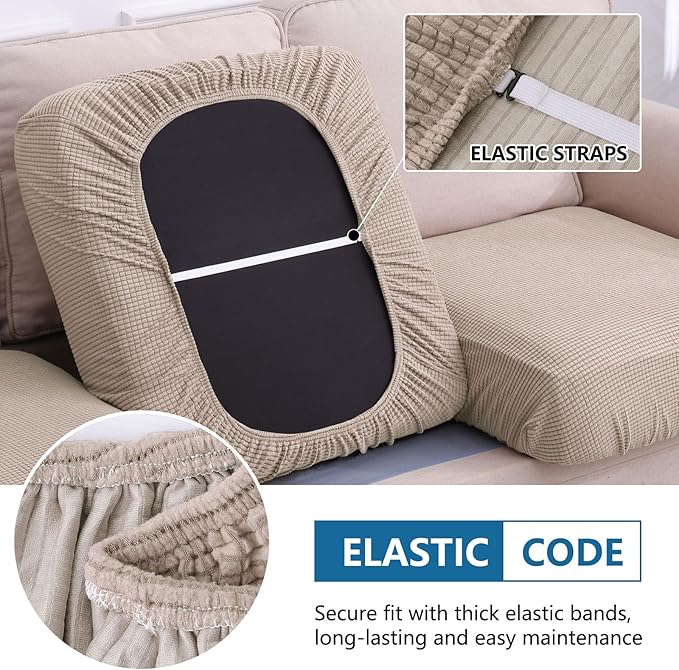 hyha Waterproof Couch Cushion Covers for Pets, Non Slip Sofa Seat Cover for Dogs Washable, Soft Thick Stretch Jacquard Fabric, Sofa Slipcovers with Elastic Bottom (1 Chaise+3 Seater, Taupe)