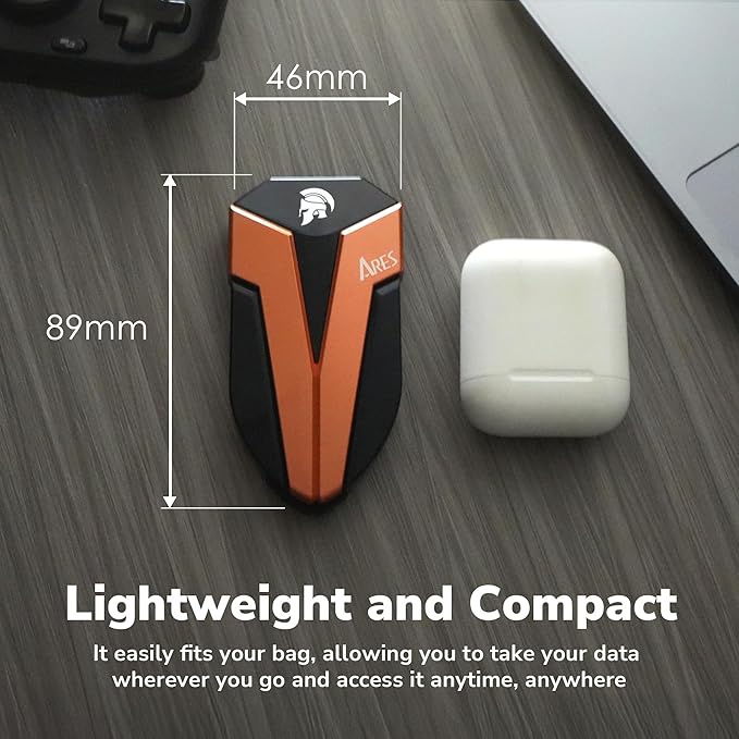 DATO External SSD 500GB, External Solid State Drive Portable SSD External USB 3.2 Gen 2x2 Type-C OTG Supported Compatible with PS5 and Xbox, up to 1600/1500 MB/s IP67 Waterproof - ARES Amber Shield