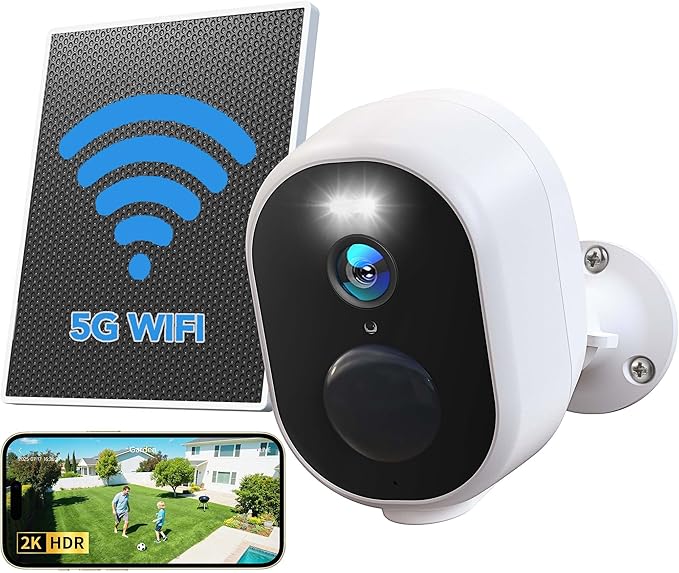 GNCC Solar Security Cameras Wireless Outdoor, 2K Outdoor Battery Camera, Color Night Vision, SD/Cloud Storage, Alarm Detection, 2.4 & 5GHz WiFi, Easy to Install, Manually Adjust View