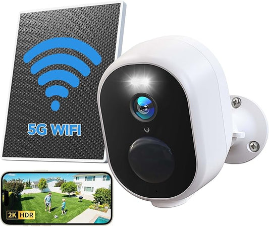 GNCC Solar Security Cameras Wireless Outdoor, 2K Outdoor Battery Camera, Color Night Vision, SD/Cloud Storage, Alarm Detection, 2.4 & 5GHz WiFi, Easy to Install, Manually Adjust View