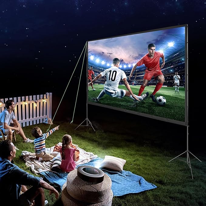 VEVOR Projector Screen with Stand, 150 inch 16:9 4K 1080 HD Outdoor Movie Screen with Stand, Wrinkle-Free Projection Screen with Tripods and Carry Bag, for Home Theater Cinema Backyard Movie Night