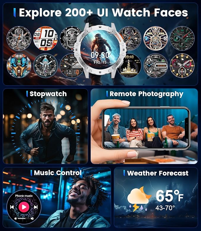 LIGE Military Smart Watches for Men(Answer/Make Calls) with LED Flashlight,530mAh Large Battery,1.43" AMOLED Outdoor Sports Smartwatch with 170+ Sport Modes,Fitness Tracker for iOS Android,Sliver
