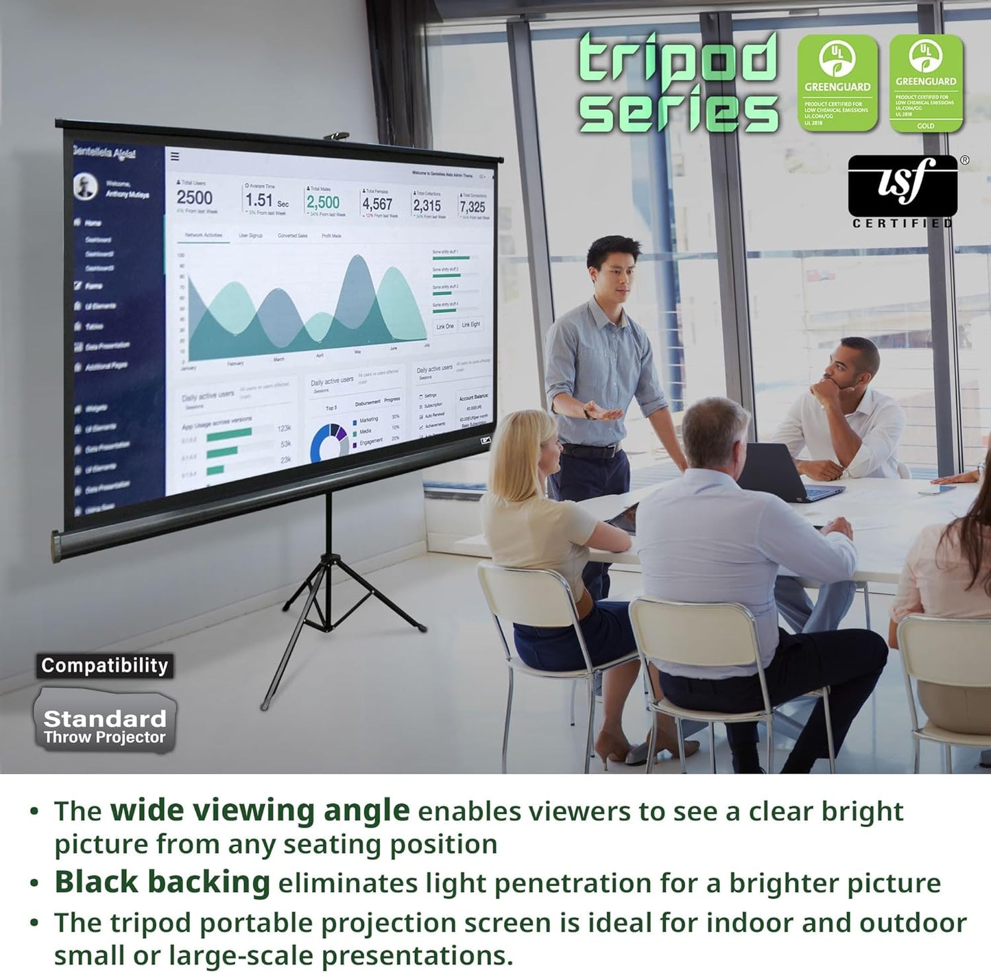 Elite Screens Tripod Series, 72-INCH 16:9, Indoor Outdoor Projector Screen, 8K / 4K Ultra HD 3D Ready, 2-Year Warranty, T72UWH