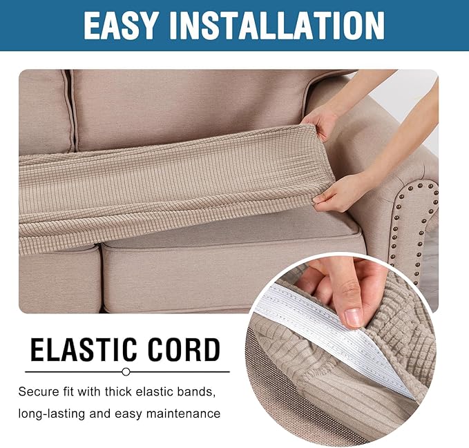 H.VERSAILTEX Super Stretch Individual Seat Sofa Covers Couch Slipcover Sets Thick Jacquard Textured Twill Fabric (2 Piece Large Sofa Cushion Covers, Sand)