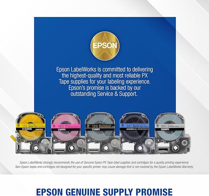 Epson LABELWORKS 236VTBWPX Genuine Tape Cartridge - Black on White Flexible and Durable Vinyl Industrial Label Maker Tape - 1.5" (36MM) Wide, 22.9 ft