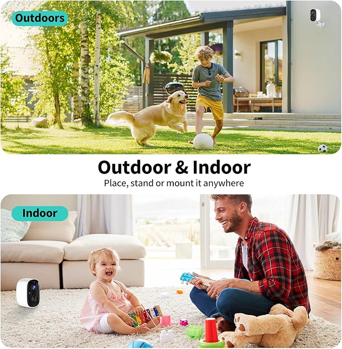 2K FHD WiFi Wireless Cameras Solar Powered,Security Cameras Wireless Outdoor,Outside Camera for Home Security,AI Motion Detection,Color Night Vision,Spotlight,Siren Alarm,SD/Cloud Storage,2 Pack