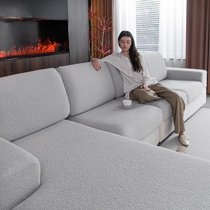 Couch Cushion Covers for Sectional Sofa, Stretch Soft Sofa Slipcovers Washable Wear-Resistant Universal Furniture Protector for Living Room(1 Piece Back Couch Cover, Light Gray)