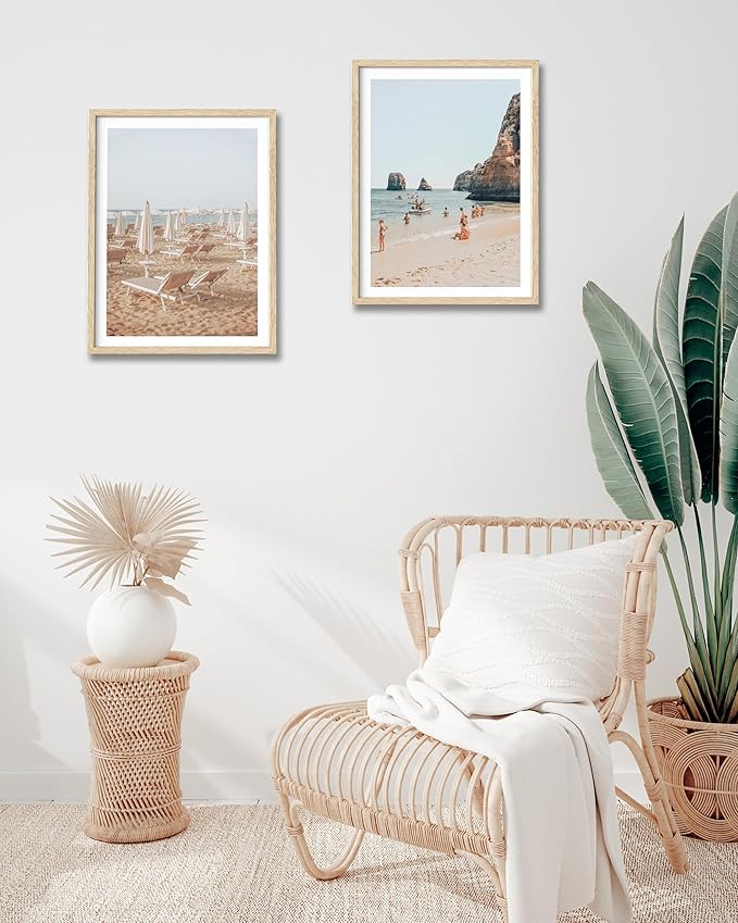 HesenDot Natural OAK Wood Framed Amalfi Coast Summer Wall Art,12x16in Italy Arienzo Beach Canvas Wall Print,Positano Swimming Poster Wall Decor for Living Room,Bedroom,Office Gallery Set of 1