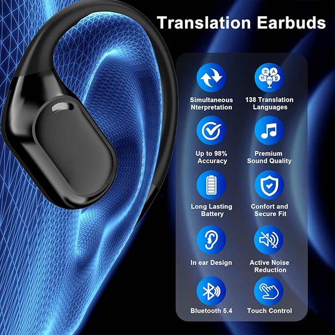 Language Translator Earbuds, Two Way Real-time Translation Device with 138 Languages Online Voice Translation, Digital Display, High Accuracy G57 (Pale Black)