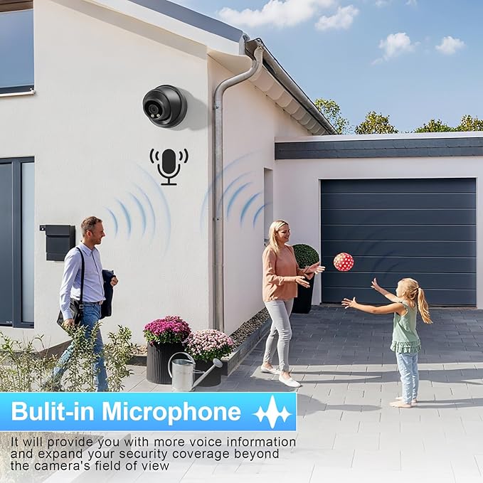 5MP Turret PoE Camera, Wired IP Security Camera Outdoor Rated IP67, Human/Vehicle Detection, Wide Angle 110° 2.8mm Lens, Night Vision 100ft, Built-in Microphone/Audio, IND5GR97A-B (Black)