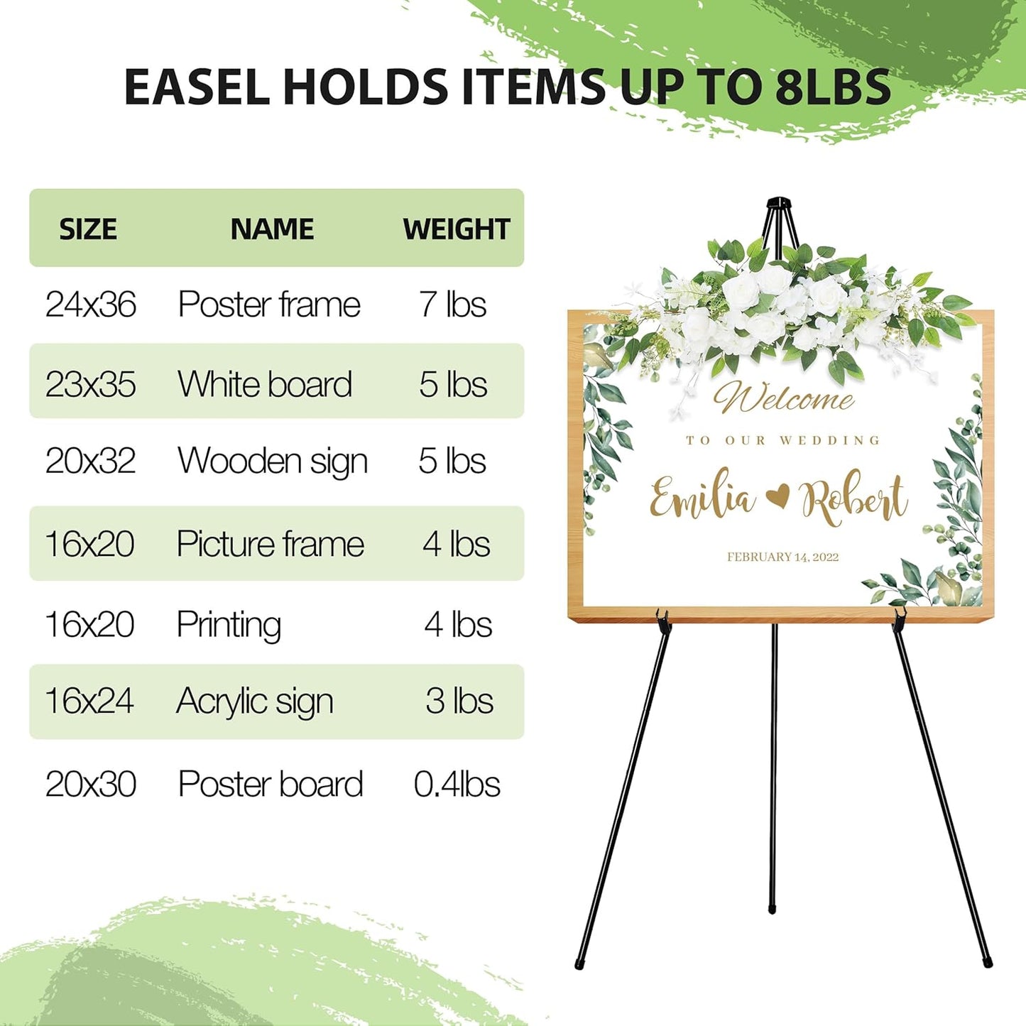 63" Display Easel Stand - 2Packs Art Easels for Wedding Sign Poster Stand Folding Floor Adjustable Metal Black Easel Instant Tripod Easel for Painting Wedding Welcome Sign Stand
