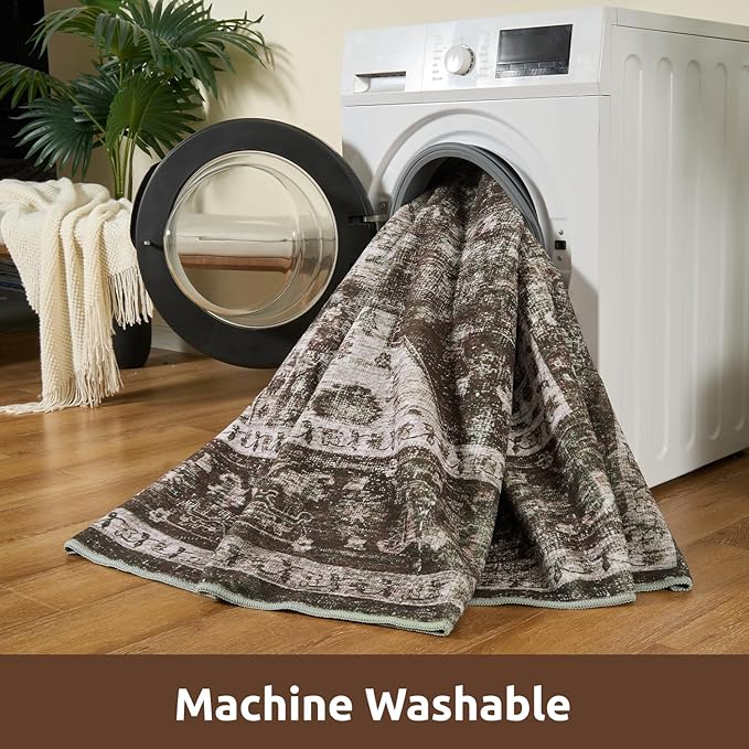 AMOAMI-2X6 Runner Rug-Washable Runners for Hallways-Soft Non Slip Bedside Rugs for Bedroom-Vintage Long Rug for Hallways Entryway Laundry Room Stair Kitchen Bathroom Brick/Brown