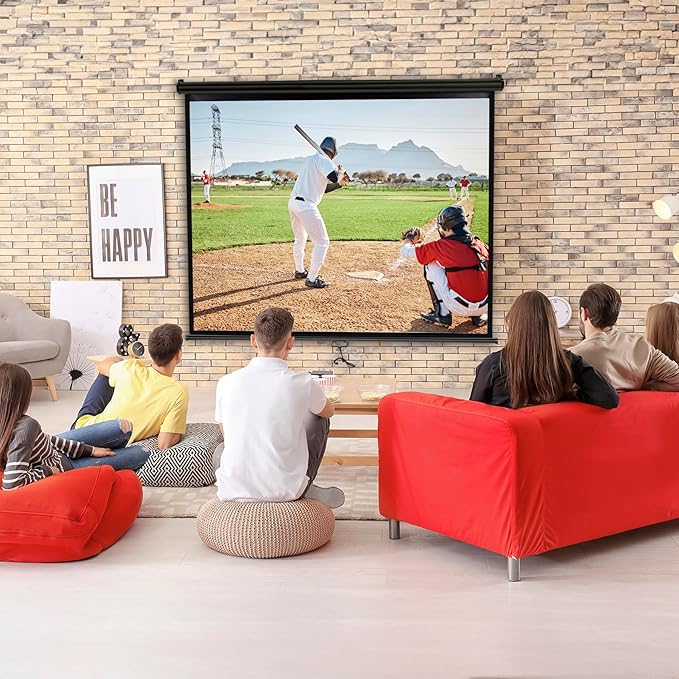 Universal Projector Screen, 72 Inch HD Portable Manual Pull Down Projector Screen,Wall or Ceiling Mounted Retractable Widescreen for Home or Office (White, 72 Inch 4:3) (Black)