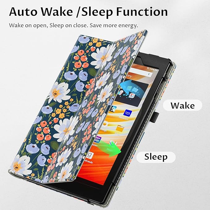 VORI Case for All-New Amazon Kindle Fire HD 10 Tablet (13th/11th Generation 2023/2021 Release) and Fire HD 10 Plus - Slim Folding Stand Folio Cover with Auto Wake/Sleep & Hand Strap, Floral Bloom