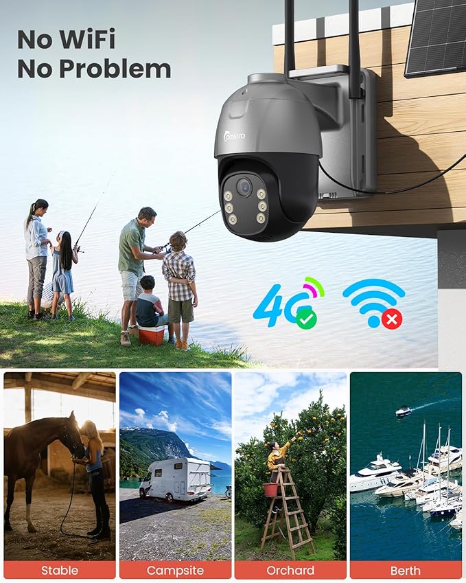 4G LTE Cellular Solar Security Camera Wireless Outdoor,AOV 24/7 Continuous Recording Camera with SIM Card,AI Tracking Detection,32GB Memory SD Card, 360°Pan & Tilt Surveillance, IP66, No WiFi