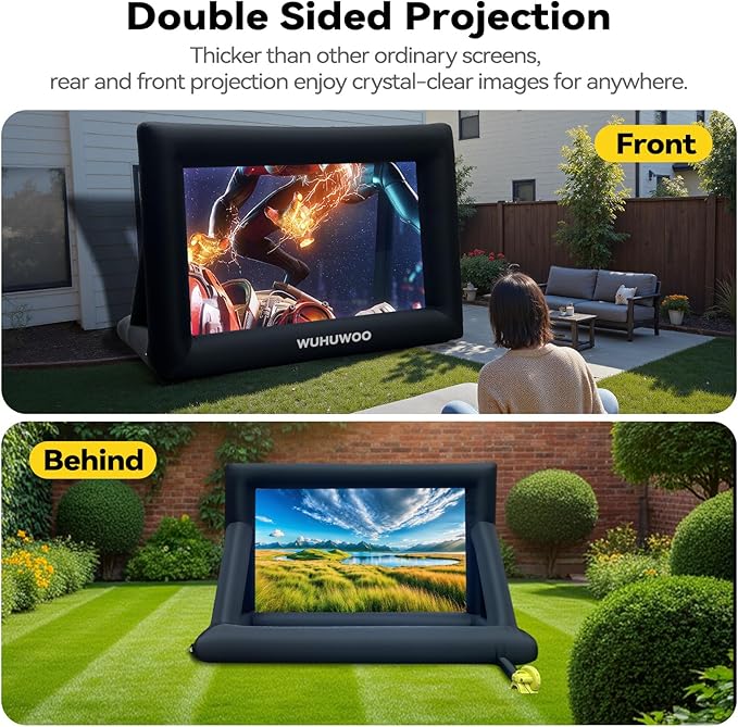 Inflatable Movie Screen Outdoor, 20FT Blow Up Projector Screen for Outside with Air Blower and Carry Bag, Support Front & Rear Projection Easy Set Up for Backyard Movie Night Pool Party