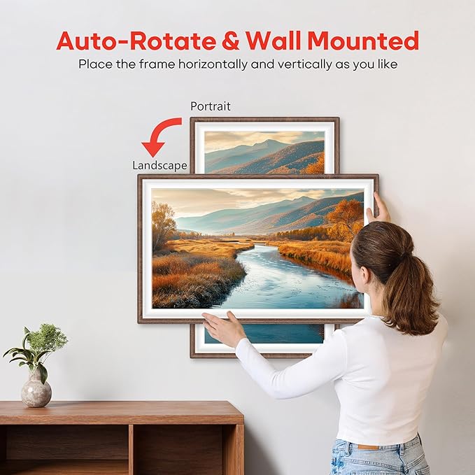 64GB Frameo 15.6" Digital Picture Frame Large 1920 x 1080 IPS FHD Touch Screen WiFi Electronic Photo Frames Share Moments Instantly Anywhere Best Gifts for Parents and Grandparents Brown Wood White