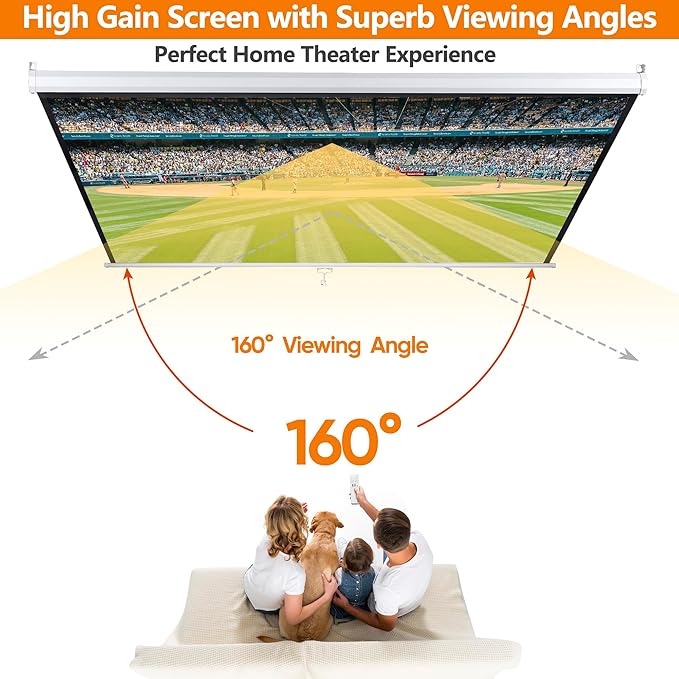 Universal Projector Screen, 72 Inch HD Portable Manual Pull Down Projector Screen, Wall or Ceiling Mounted Retractable Widescreen for Home or Office (4:3 White)