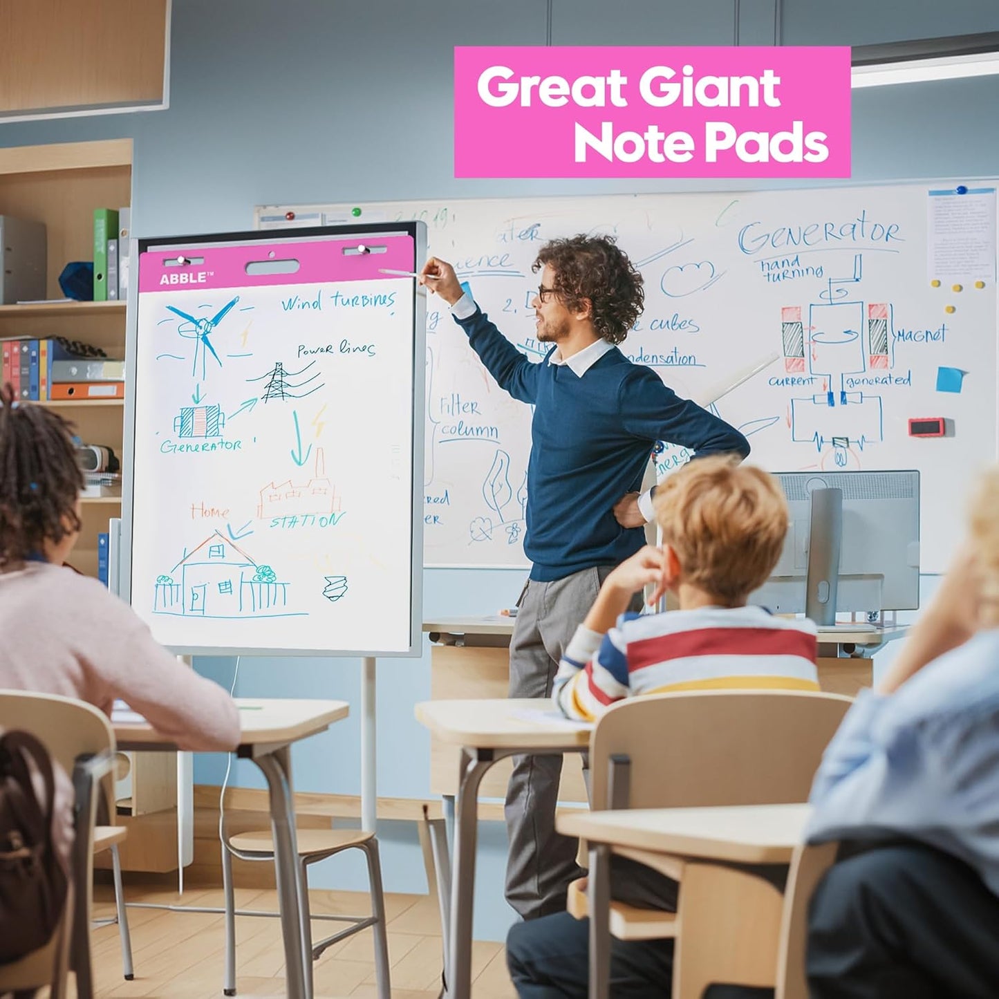 Super Sticky Easel Pad, 25 x 30 Inches, 30 Sheets/Pad, 8 Pads/Pack (PinK), Large Self Stick Flip Chart Paper for Whiteboards, Premium White Chart Paper for Teachers, Office, and Classroom Supplies