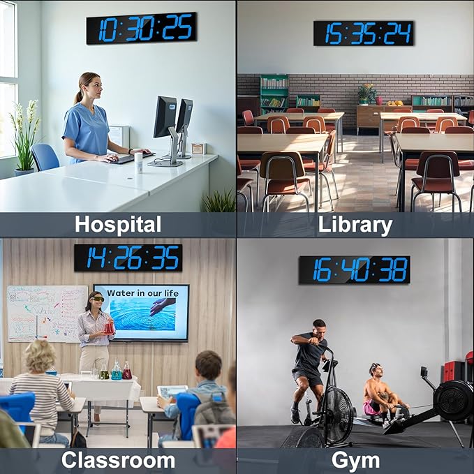 28.4''Large Digital Wall Clock,Automic Digital Clock with Alarm,Clendar and Termperature,Auto Time Sync with Easy Operation, Big Gym Timer with Countdown,Countup and Interval Workout(Blue)