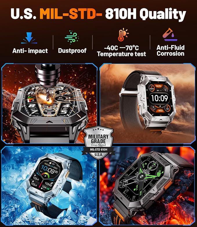 TX1 Military Smart Watch for Men, 1000mAh 80 Days Long Battery, 2.13'' AMOLED Display Smartwatch, 100+ Sport Mode Fitness Tracker Watch, IP68 Waterproof Rugged Smart Watches for Android iOS