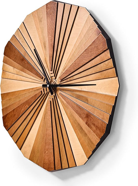 Parametric Verso Wood Wall Clock, 3D Birch Plywood Layered Acoustic Wooden Decorative Clock (Small)