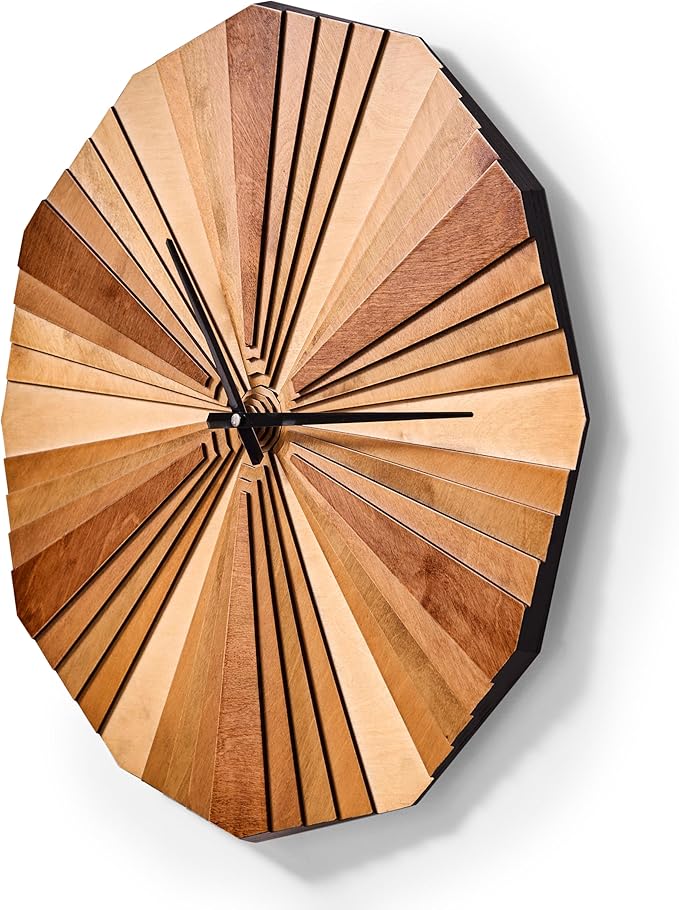 Parametric Verso Wood Wall Clock, 3D Birch Plywood Layered Acoustic Wooden Decorative Clock (Medium)