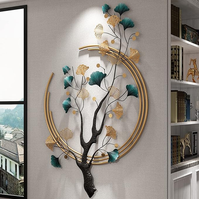 Umbifa Ginkgo Leaf Metal Art Decor 52.7 in * 32.7in 3D Metal Wall Sculpture for Living Room Porch Room Bedroom Modern Art Decor