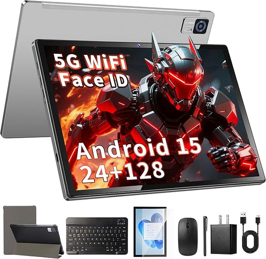 Android Tablet with Keyboard, 10 inch Android 15 Tablet with 24GB(4+20)RAM+128GB ROM(1TB Expand),8-Core, 7200mAh, 5G WiFi, Bluetooth5.0, Widevine L1, Electronics Tablets with Keyboard, Case, Stylus