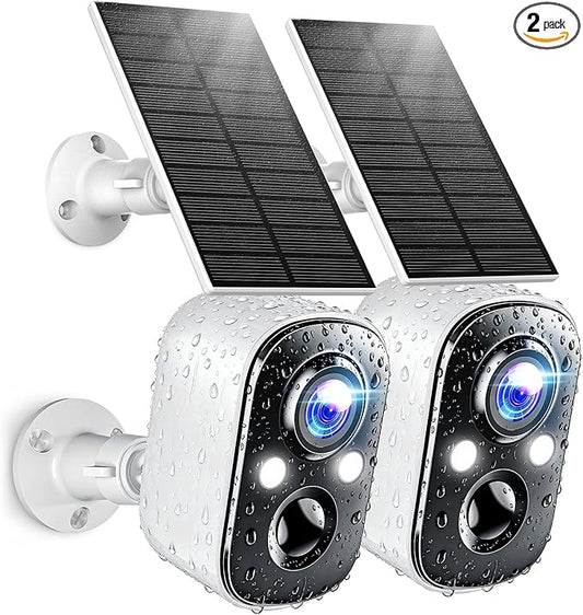 Techage Solar Security Cameras Wireless Outdoor, 2K Battery Powered WiFi Cameras for Home Security with AI Motion Detection, Color Night Vision, 2-Way Talk, IP66 Waterproof, Cloud/SD Storage 2 Pack