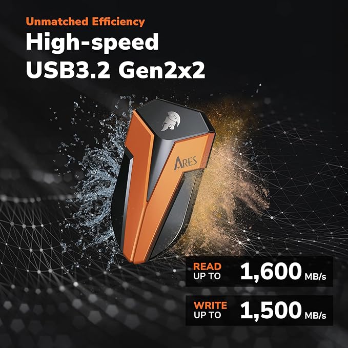 DATO External SSD 500GB, External Solid State Drive Portable SSD External USB 3.2 Gen 2x2 Type-C OTG Supported Compatible with PS5 and Xbox, up to 1600/1500 MB/s IP67 Waterproof - ARES Amber Shield