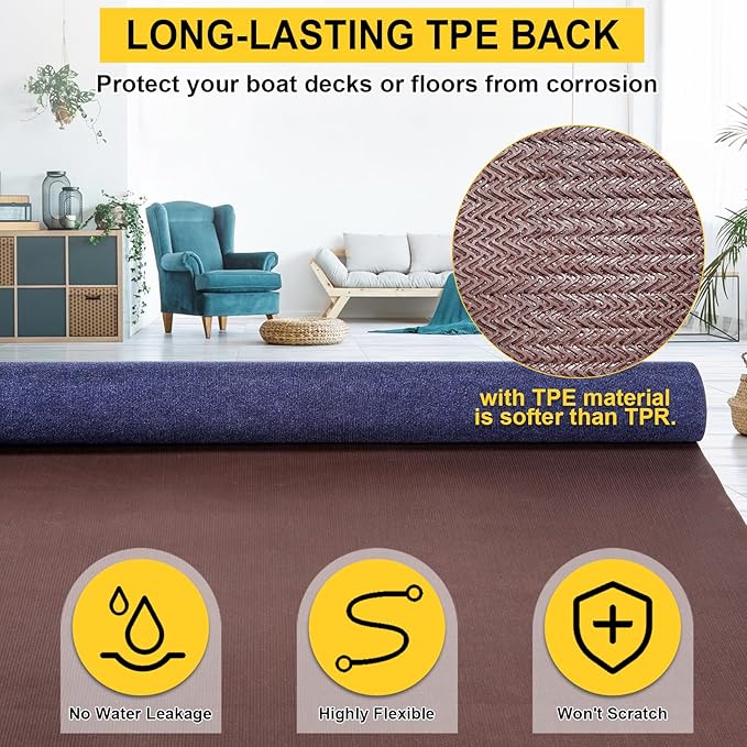 Marine Carpet,6 FT x 14 FT Deep Blue Indoor Outdoor Carpet 0.2" Thick Boat Carpet with Water-Proof TPE Backing, Non-Slide Outdoor Marine Carpet Roll for Home, Patio, Porch, Deck