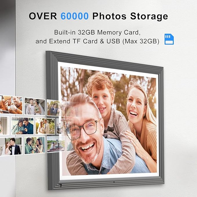 Large Digital-Photo-Frame Wi-Fi Picture Frame - 15" 32GB Smart Photo Frame with Remote Control (No Touch Screen), Full Function, Share Photo Video via App Email, Fee Cloud, Wall Mounted for Home Decor