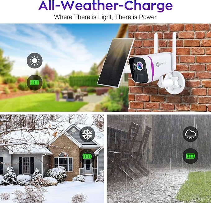 XMARTO 100% Wire-Free 4MP HD Solar Security Camera Wireless for Home Surveillance (All-Weather Solar Charge, AI Motion Detection, Spot Light and Siren, SD, NVR & Cloud Storage)