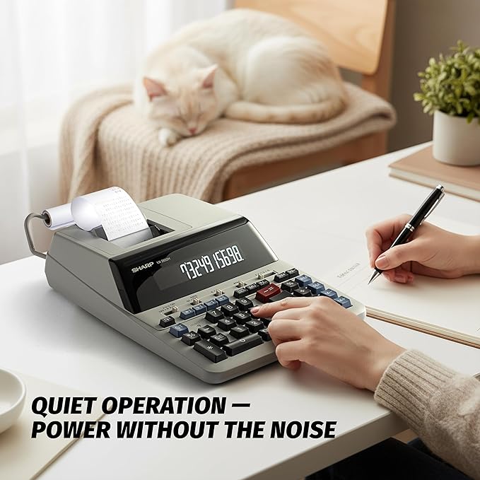 Sharp 12-Digit Print Calculator Desktop Size Adding Machine, Perfect for Everyday Use and Office, Bright, Large Easy-to-Read Numbers on Both The Display and The Two-ColorPrinted Tape (VX-2652H)
