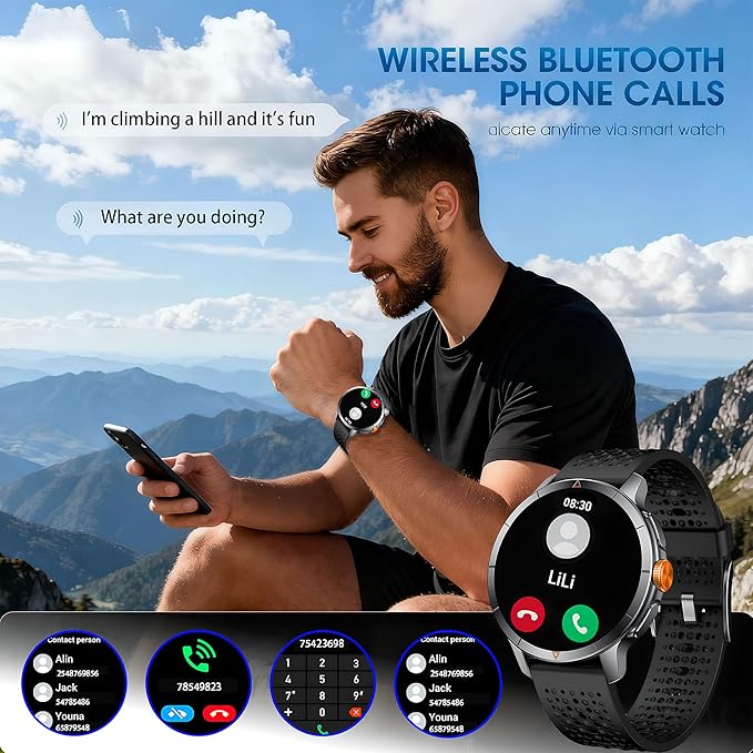 Smart Watch for Men (Answer/Make Call), Built-in GPS, Compass, 1.60" AMOLED, 5ATM Waterproof, Heart Rate SpO2 Sleep Monitor, iPhone Android - Black