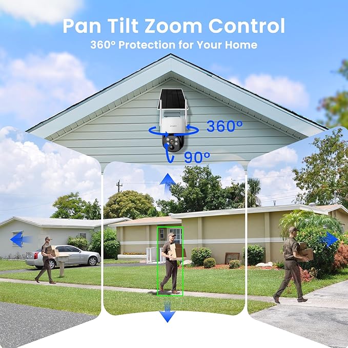 xmartO Wire-Free PTZ Solar Home Security Camera System Wireless, 8-Set 2K 4MP QHD CCTV Camera Kit with 4k 10CH Expandable Wi-Fi 6 NVR, All-Weather Solar Charge