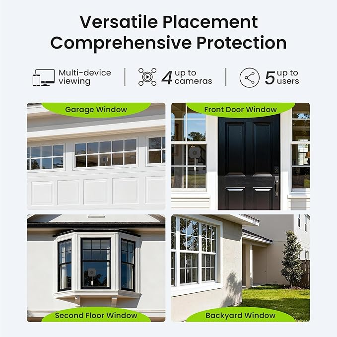 Window Security Camera 2K, Indoor WiFi Cameras 2.4GHz/5GHz, 2 Pack with Colorvue AI Color Night Vision, Person Detection with Auto-Focus, 24/7 Recording Compatible with Alexa & Google Home