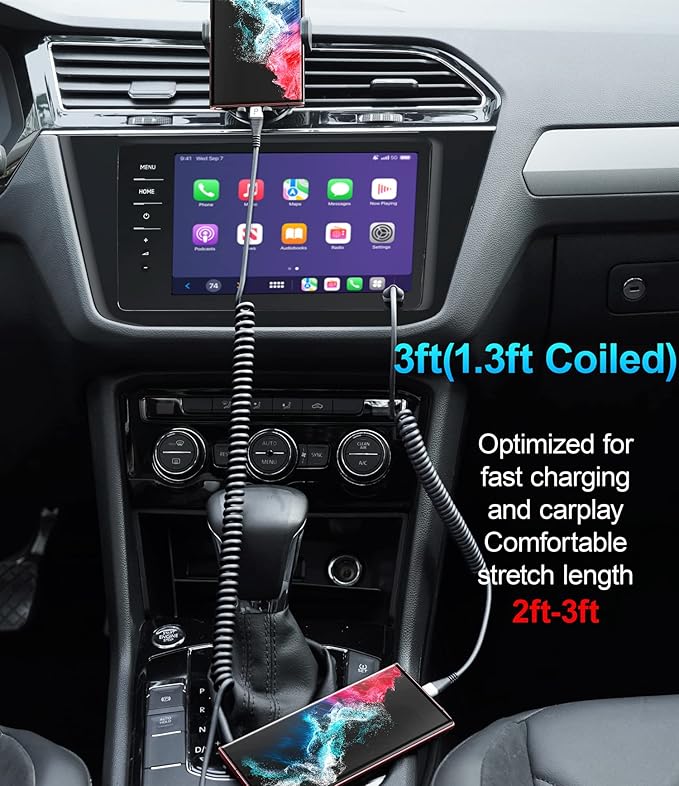 USB C Cable Fast Charging, 2Pack 3ft Coiled USB A to Type C Charge Cord for Car, USB-C Charging Cable Compatible with iPhone 17/16/15/Samsung Galaxy S20 S10 S9 S8 Plus Note 10 and More USB C Devices