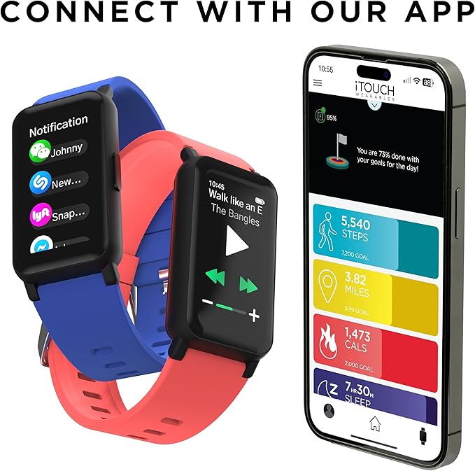 iTouch Active 4 Smartwatch Fitness Tracker – 1.47” Display, IP68 Water Resistant, 96 Sport Modes, Heart Rate & Activity Tracking, GPS, Pedometer, 100+ Watch Faces – for Android & iOS