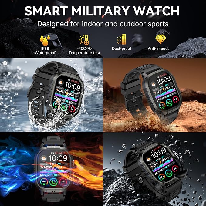 Smart Watch for Men Fitness Tracker: Waterproof Military Digital Mens Watches Running Make Answer Call Smartwatch Android Phone iPhone Samsung Compatible Sleep SpO2 Heart Rate Monitor Step Pedometer