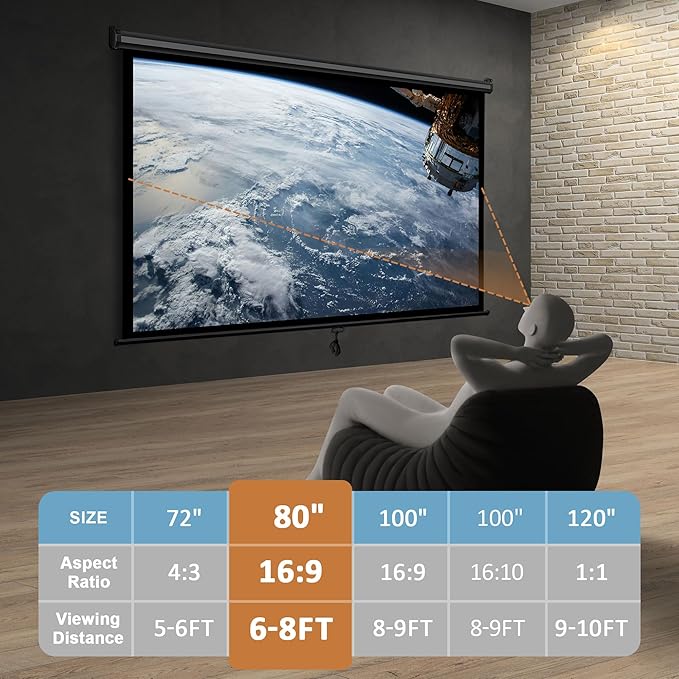 SUPER DEAL 80'' 16:9 HD Projection Screen Foldable Anti-Crease Portable Projector Movie Screen Manual Pull Down for Home Theater Presentation Education Outdoor Indoor Public Display, Black